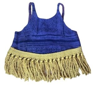 Liboosha Navy and Yellow Fringe Tank Top. Size 12/24. Great Condition. Vintage